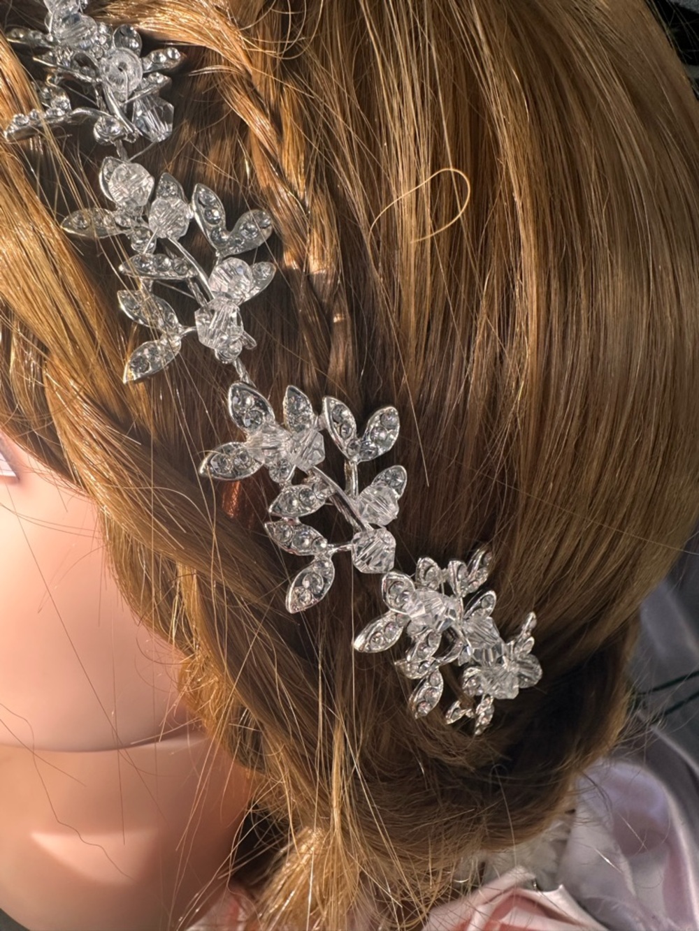 Crystal Bridal Hair Vine Silver Rhinestone Floral Headpiece Wedding NWT - Picture 3 of 10